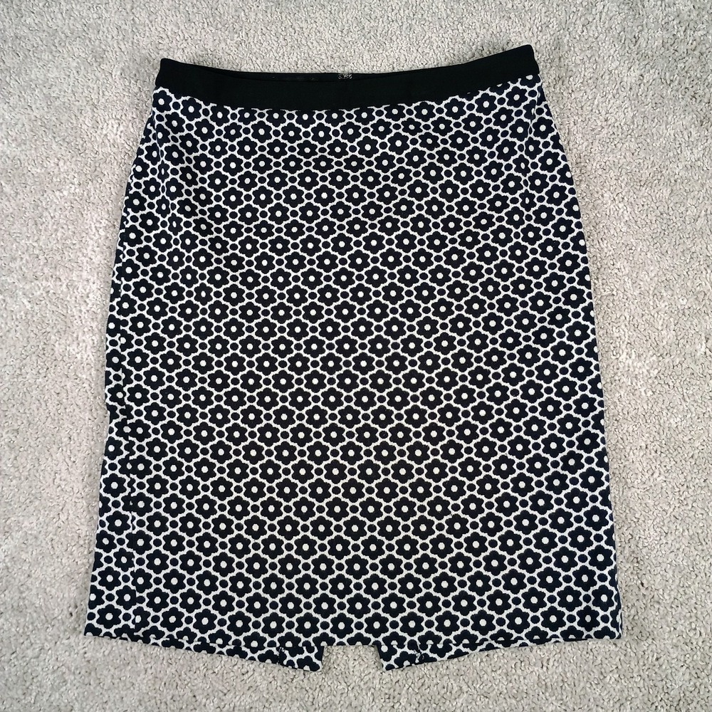 Talbots Pencil Skirt Womens 10 Black White Floral Stretch Office Classic